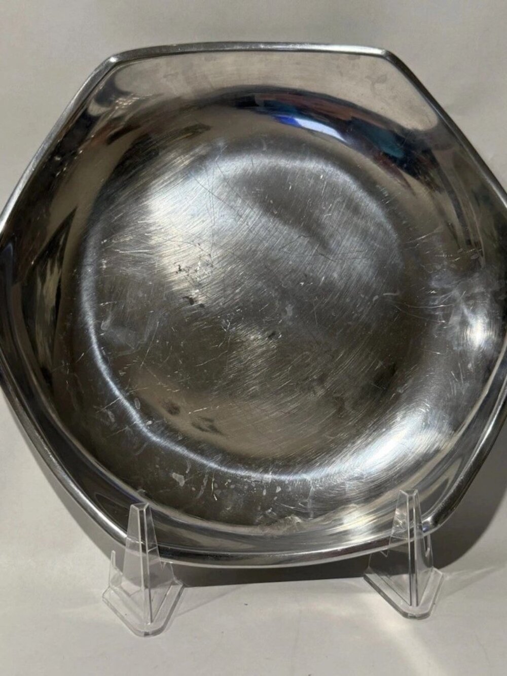 Vintage Nambe 533G Hexagon Metal Platter Bowl 11 Inch Silver Tone
